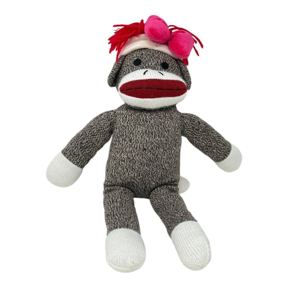 Sock Monkey Knit Stuffed Animal Plush Toy Sewn Eyes Yarn Hair Brybelly
